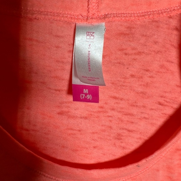 No Boundaries hooded light weight long sleeve top. Size: M (7-9) Peach/Orange. - Picture 3 of 7